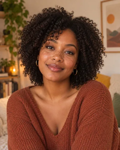 AI-created example: A portrait with a playful freckled makeup look