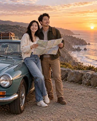 AI-created example: Two people on an imagined road trip